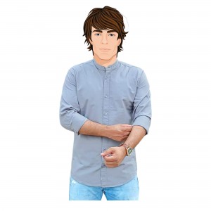 Band collar Men’s Solid Color Cotton Shirt