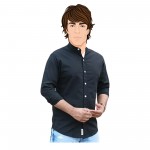 Band collar Mens Solid Color Cotton Shirt